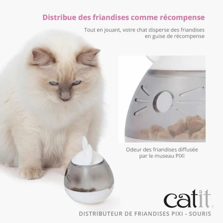 Distributore di snack per gatti - CATIT - PIXI - Design orecchie di topo - Bianco