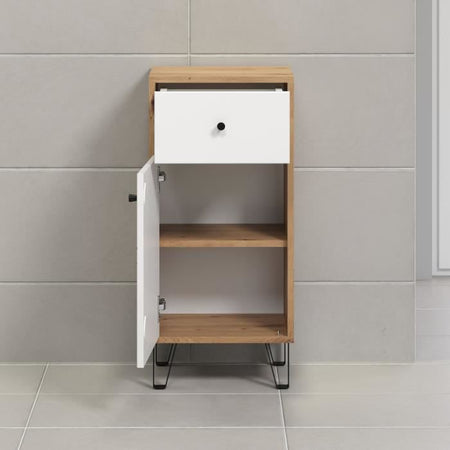 Mobiletto da bagno Touch bianco opaco, decoro rovere.