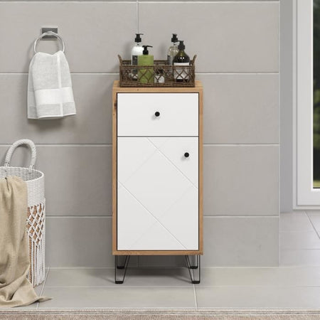 Mobiletto da bagno Touch bianco opaco, decoro rovere.