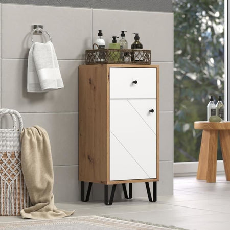 Mobiletto da bagno Touch bianco opaco, decoro rovere.
