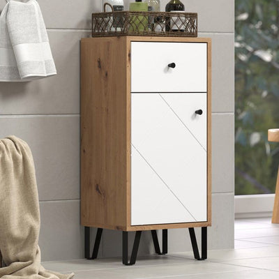 Mobiletto da bagno Touch bianco opaco, decoro rovere.