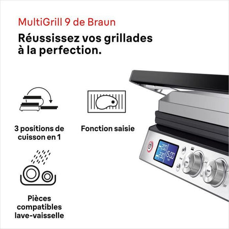 Grill multifunzione - BRAUN - Multi Pro 9 - 2000 W - 3 posizioni di riscaldamento - Nero / Acciaio