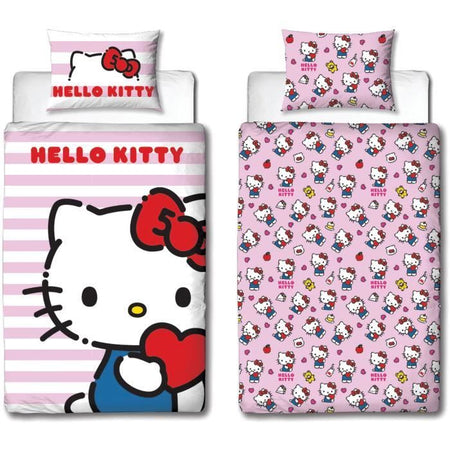 Completo letto reversibile - HELLO KITTY - Microfibra - 1 copripiumino 140 x 200 cm + 1 federa 63 x 63 cm