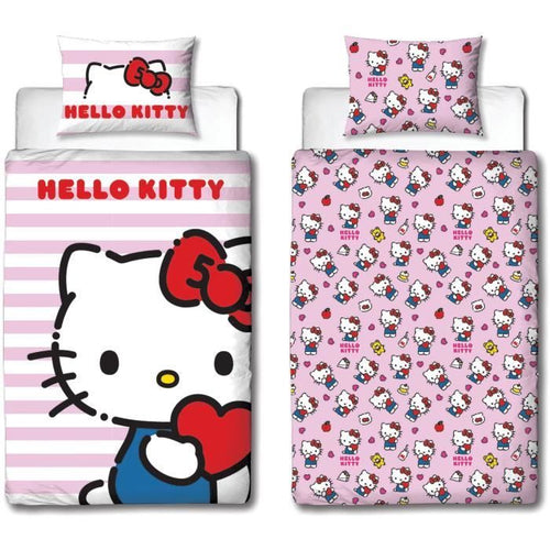 Completo letto reversibile - HELLO KITTY - Microfibra - 1 copripiumino 140 x 200 cm + 1 federa 63 x 63 cm