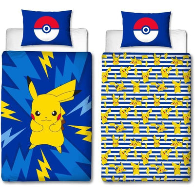 Completo letto reversibile - POKEMON - Pikachu IV - Microfibra - 1 copripiumino 140 x 200 cm + 1 federa 63 x 63 cm