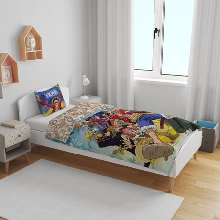 Set letto - ONE PIECE - Luffy e la sua ciurma III - Microfibra - 1 copripiumino 140 x 200 cm + 1 federa 63 x 63 cm