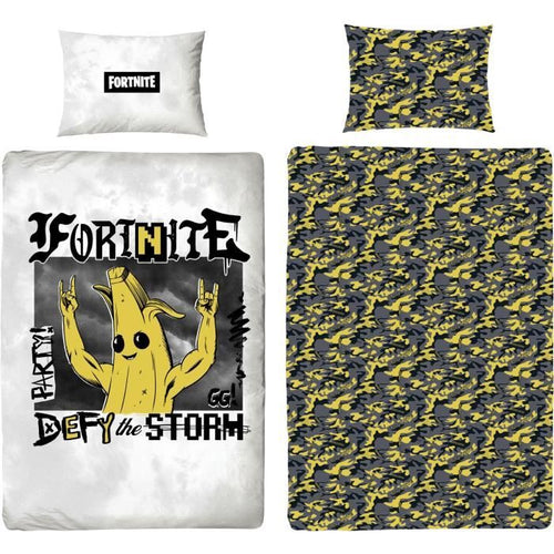 Completo letto reversibile - FORTNITE - Banana - Microfibra - 1 copripiumino 140 x 200 cm + 1 federa 63 x 63 cm