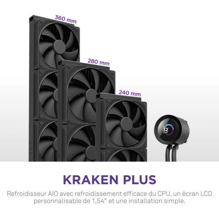 Raffreddamento ad acqua - NZXT - RL-KN360-B2 - Kraken Plus 360 - Schermo LCD personalizzabile da 1,54" - Nero