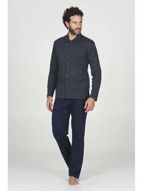 Alpina Uomo Pigiama Invernale Cardigan da Uomo in interlock di puro cotone AAL438 2510S70