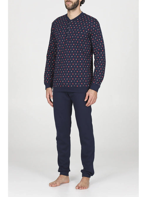 Alpina Uomo Pigiama Invernale Serafino in interlock di puro cotone AAL439 2510S70