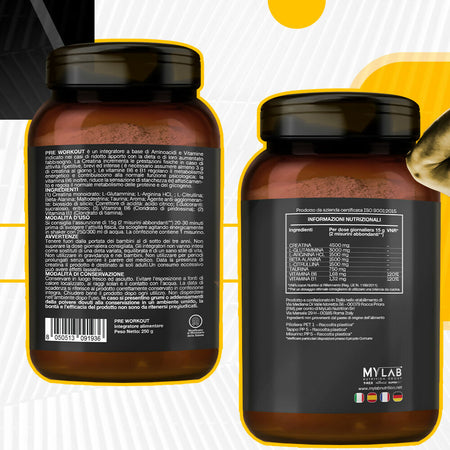Integratore Pre Workout, Energy Drink Potente Con Creatina Monoidrata, Citrullina, Taurina, Arginina, Beta Alanina E Vitamine - Pre-allenamento Energia E Massa - Senza Caffeina, T-rex Integratori 250g Aroma pesca
