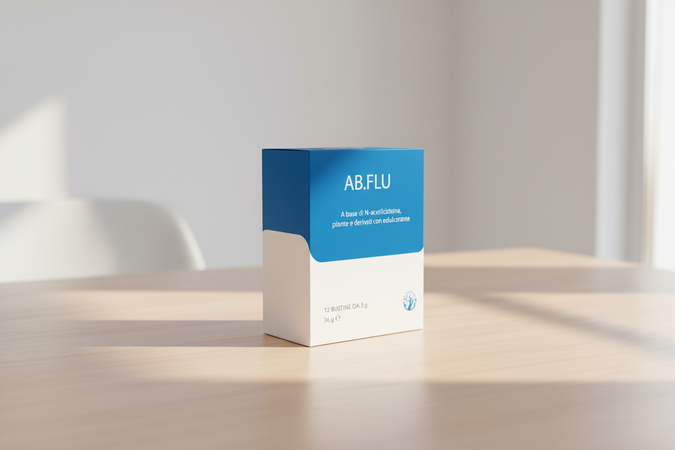 Integratore Trattamento Raffreddore Febbre Vie Respiratorie AB.FLU  Con NAC, Drosera, Erisimo e Sambuco 12 bustine da 3g