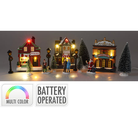 Edifici per Villaggio di Natale con luce Led per decorazioni natalizie set da 3