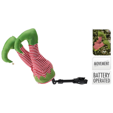 Gambe elfo a batteria con movimento per decorazioni natalizie h 37 cm