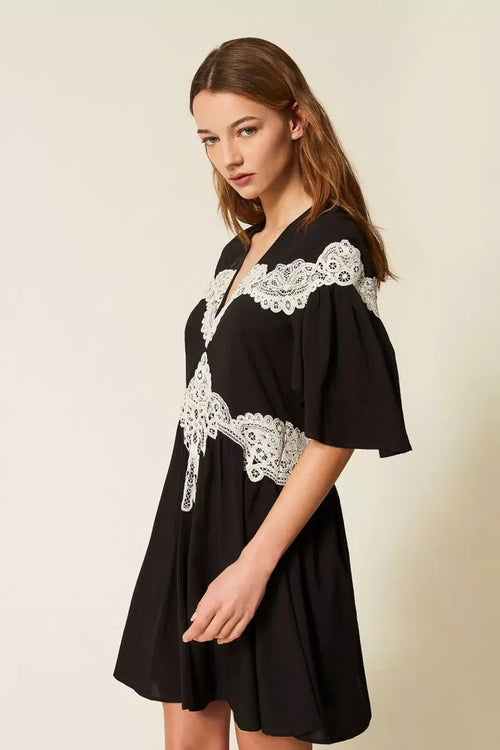 Abito corto in mussola con macramè | TWINSET