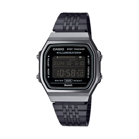 CASIO VINTAGE Mod. BLUETOOTH SMARTPHONE LINK - BLACK - built-in accelerometer senses body movements + steps counter - ALL BLACK