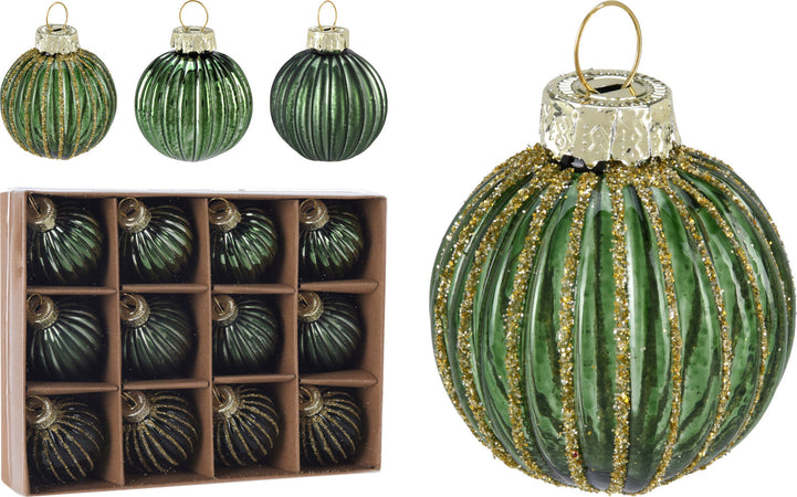 Palline per albero di Natale in vetro decorate colore verde con brillantini