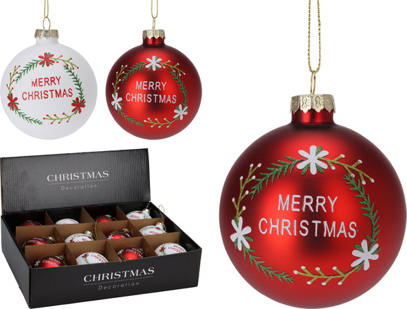 Sfere per albero di Natale in vetro Merry Christmas per decorazione natalizia