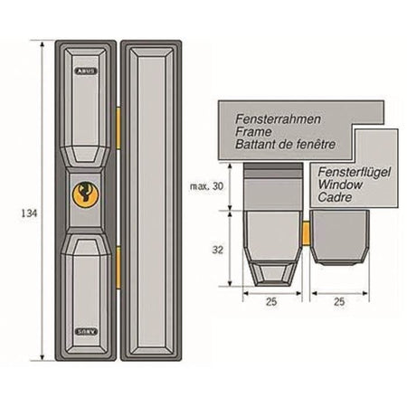 Serratura - ABUS - FTS3002 S KA AL0125 - Sicurezza per finestre in alluminio, legno, plastica - Chiave richiesta solo per l'apertura