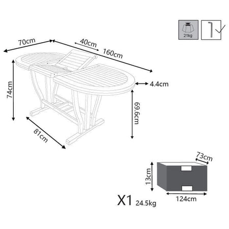 TURRIS - tavolo da giardino allungabile in legno massiccio di acacia 120/160x70 Marrone