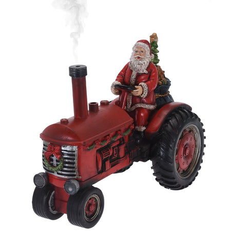 Figura Babbo Natale su Trattore per villaggio natalizio decorazione in resina 28 cm