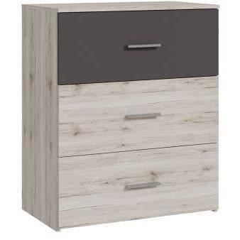 Cassettiera - ADRIA - 3 cassetti - Rovere cenere / Grigio chiaro - 75,2 x 41,3 x 89,7 cm