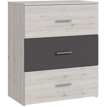 Cassettiera - ADRIA - 3 cassetti - Rovere cenere / Grigio chiaro - 75,2 x 41,3 x 89,7 cm