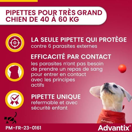 Pipette antiparassitarie ADVANTIX 4 - Per cani di taglia molto grande da 40 a 60 kg - 4 x 6 ml