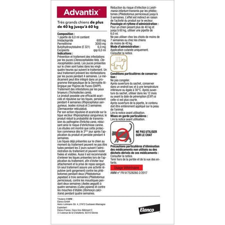Pipette antiparassitarie ADVANTIX 4 - Per cani di taglia molto grande da 40 a 60 kg - 4 x 6 ml