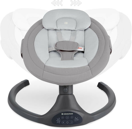 KIKKABOO Sdraietta Neonati Elettrica CODIE - Dondolo Elettrico per Neonati con Bluetooth, 5 Velocità, Schienale Regolabile, 10 Melodie, Fino a 9 kg, colore LIGHT GREY - GRIGIO CHIARO - con Telecomando - rilassante, calmante