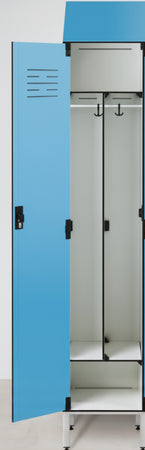Armadio spogliatoio in laminato stratificato HPL con tramezza sporco/pulito e tetto inclinato a 1 posti cm. 40x50x225h
