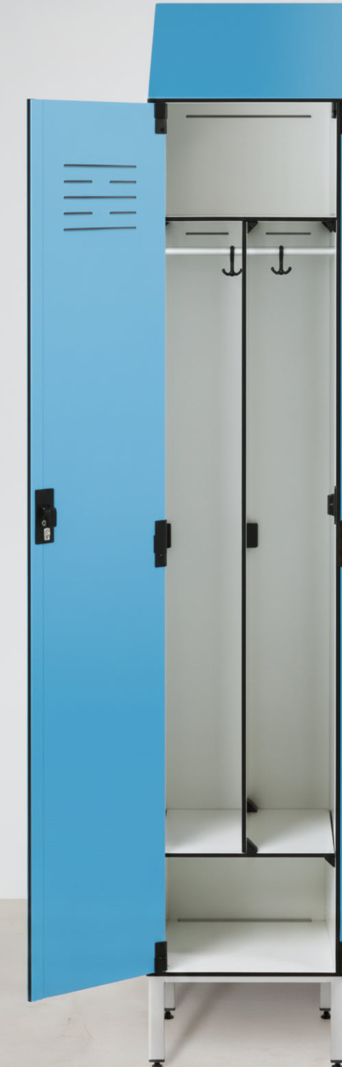 Armadio spogliatoio in laminato stratificato HPL con tramezza sporco/pulito e tetto inclinato a 1 posti cm. 40x50x225h