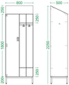 Armadio spogliatoio in laminato stratificato HPL con tramezza sporco/pulito e tetto inclinato a 2 posti cm. 80x50x225h