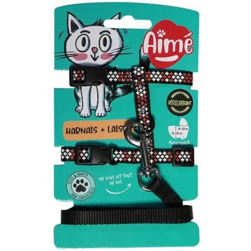 Kit imbracatura e guinzaglio - AIM - Rosso riflettente per gatti