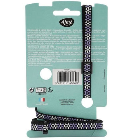 Kit collare e guinzaglio - AIM - Viola riflettente per gatti