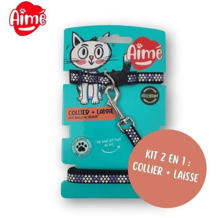 Kit collare e guinzaglio - AIM - Viola riflettente per gatti