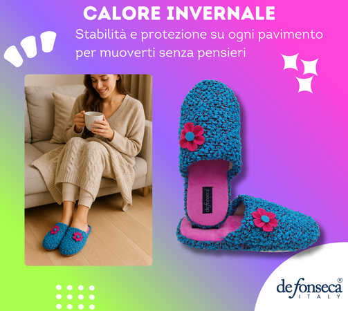 de fonseca Ciabatte Bouclé Suola in Gomma Antiscivolo, Pantofole Donna Estate Inverno in Cotone Traspirante