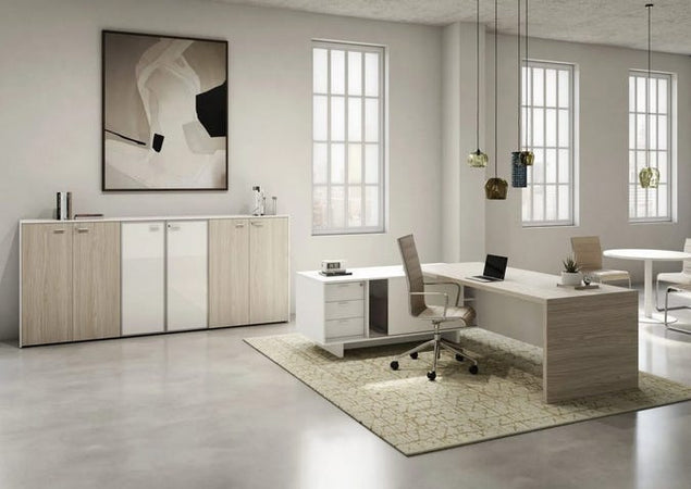 Scrivania angolare in melaminico con mobile di servizio cm. 216/236x187x74h