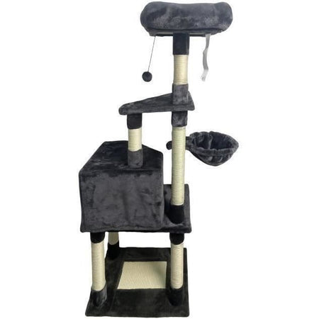 Tiragraffi SWIFTY - 55 x 40 x 138 cm - Grigio scuro - 3 piattaforme, 1 trespolo, 1 nicchia, tiragraffi
