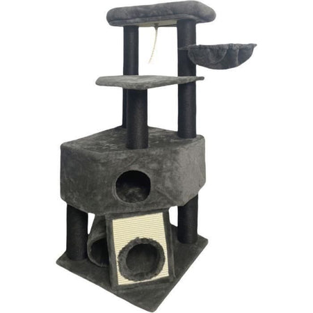 GUILY Tiragraffi grigio scuro - 50 x 50 x 141 cm - Grigio scuro - 2 piattaforme, 1 trespolo, 1 capanna, 1 rampa, 1 tunnel