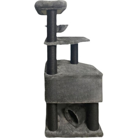 GUILY Tiragraffi grigio scuro - 50 x 50 x 141 cm - Grigio scuro - 2 piattaforme, 1 trespolo, 1 capanna, 1 rampa, 1 tunnel