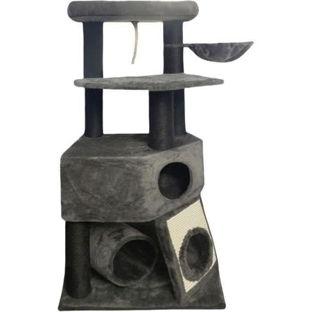 GUILY Tiragraffi grigio scuro - 50 x 50 x 141 cm - Grigio scuro - 2 piattaforme, 1 trespolo, 1 capanna, 1 rampa, 1 tunnel