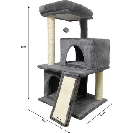 FLOPI Tiragraffi grigio scuro - 44,5 x 48 x 86 cm - Grigio scuro - 1 piattaforma, 1 palla da gioco, 2 cucce, 1 rampa