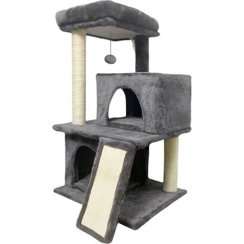 FLOPI Tiragraffi grigio scuro - 44,5 x 48 x 86 cm - Grigio scuro - 1 piattaforma, 1 palla da gioco, 2 cucce, 1 rampa