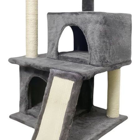 FLOPI Tiragraffi grigio scuro - 44,5 x 48 x 86 cm - Grigio scuro - 1 piattaforma, 1 palla da gioco, 2 cucce, 1 rampa