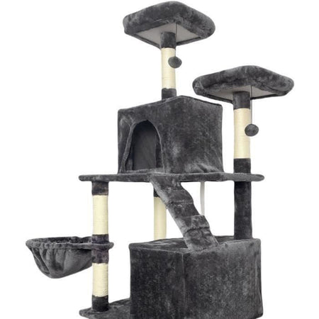 Tiragraffi TAYLOR - 60 x 50 x 206 cm - Grigio scuro - 2 piattaforme, 1 trespolo, 2 cabine, 1 amaca