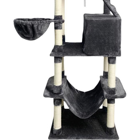 Tiragraffi TAYLOR - 60 x 50 x 206 cm - Grigio scuro - 2 piattaforme, 1 trespolo, 2 cabine, 1 amaca