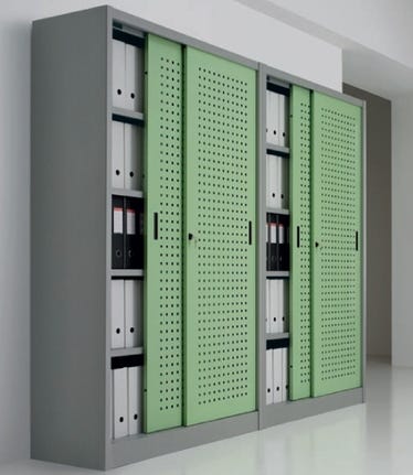 Armadio archivio documenti con struttura metallica e ante forate scorrevoli cm. 150x45x200H