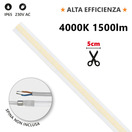 Striscia LED ad Alta Efficienza MILKY - 50m - 15W/m 4000K 230V 1400lm/m - IP65 - PREZZO AL METRO