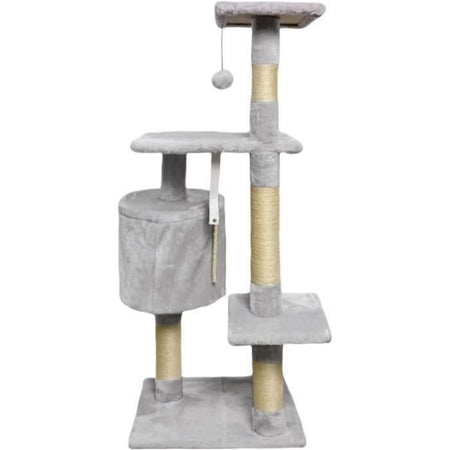 PALOMA Tiragraffi grigio 40 x 40 x 114 cm - 3 piattaforme, 1 corda, 1 nicchia, tiragraffi